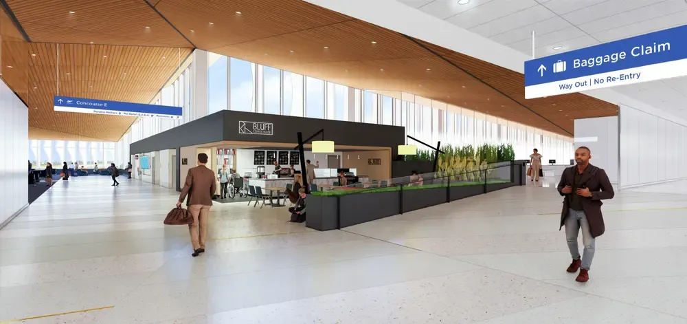 Rendering of Two flexible-use domestic/international gates