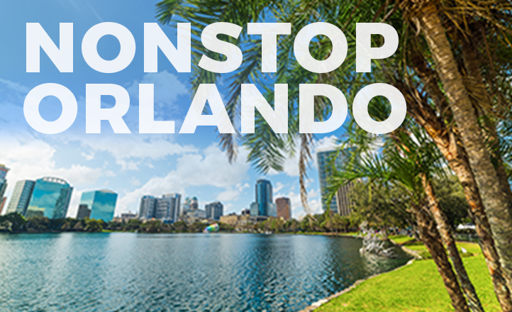 Orlando skyline with palm trees